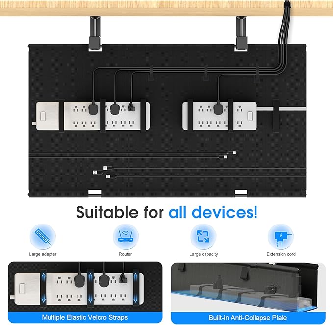 Under Desk Cable Management Tray, 30-inch No-Drill Cord Organizer - Image 4