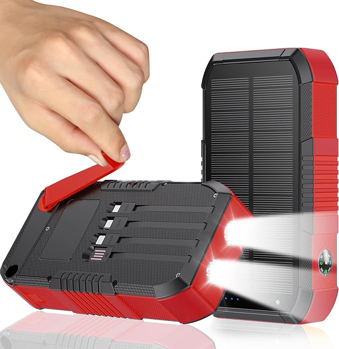 Solar Power Bank 66800mAh Built in Hand Crank and 4 Cables 22.5W Fast Charge by KIGOKERPowerBank