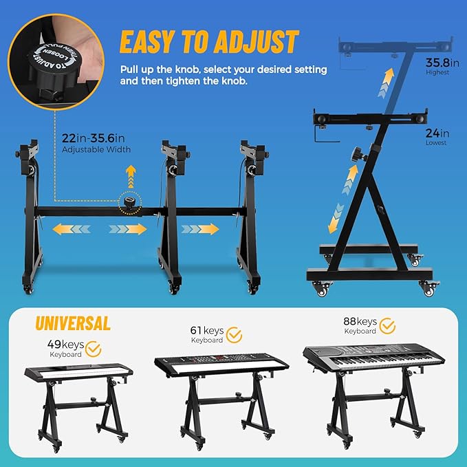 Keyboard Stand Piano w/ Wheels Duty Piano Stand Z Style Adjustable Keyboard - Image 6