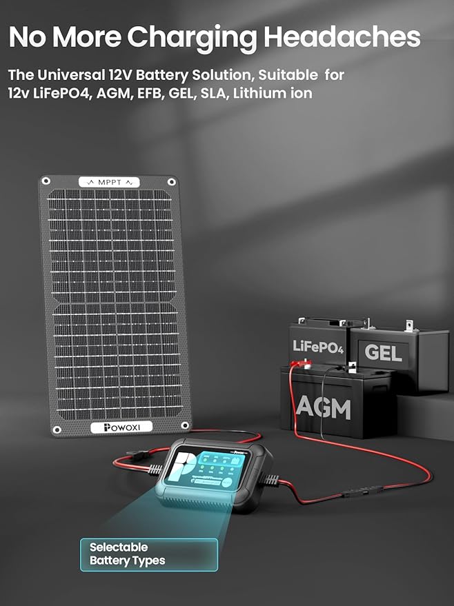 POWOXI 15W Solar Battery Charger: 12V Solar Car Battery Trickle Maintainer - Image 6
