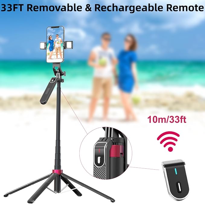 WOVTE 71" Selfie Stick with 2 Lights, Extendable Stand - Image 3