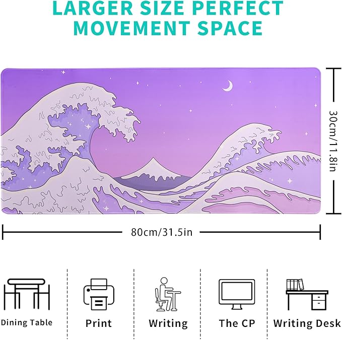 Purple Japanese Sea Wave Gaming Mouse Pad - Image 2