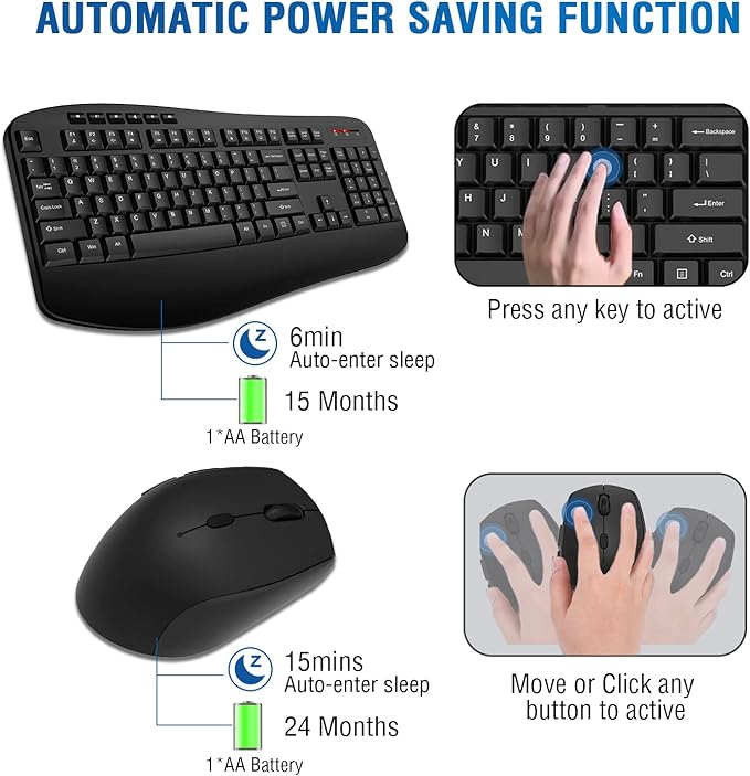 Wireless Keyboard Mouse Combo, EDJO 2.4G Full-Sized Large Wireless Keyboard - Image 3