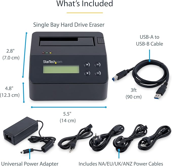 StarTech.com Single Bay Hard Drive Eraser, Standalone HDD/SSD Disk - Image 6