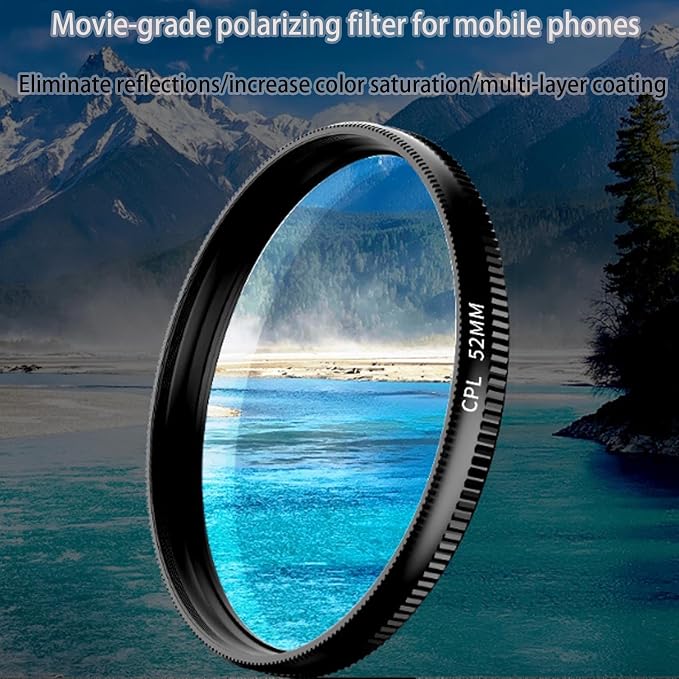 52mm Clip-On Cpl Phone Camera Lens Filter Kit, Circular Polarizer Polarizing - Image 2