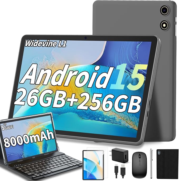 Android 15 Tablet, 26GB + 256GB, 10.1-inch Tablet by YLEEBG