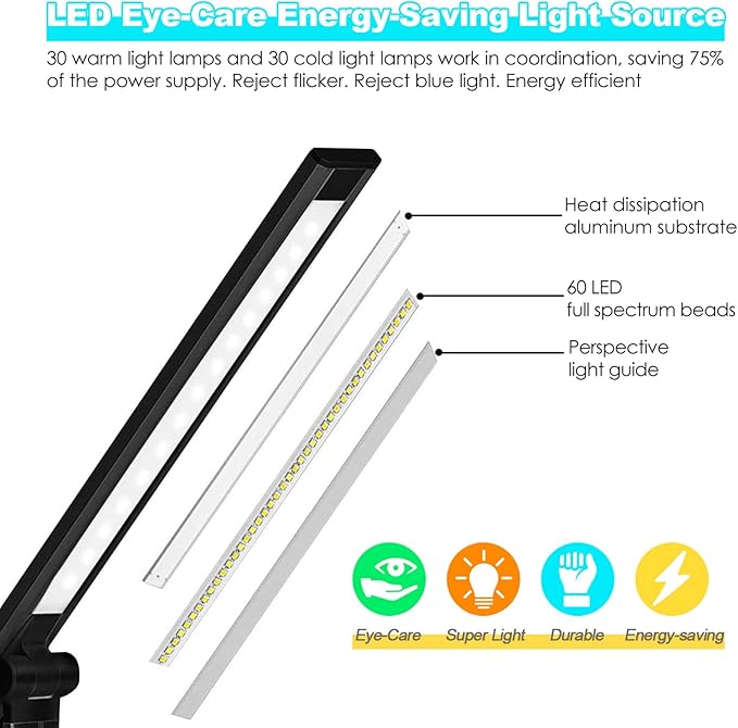 LED Desk Lamp with Wireless Charger, USB Charging Port, 10 Brightness, 5 Color - Image 3