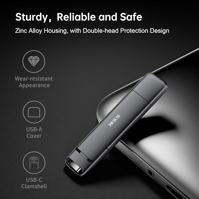 SSK 2TB External USB SSD, Fast 550MB/s 2-in-1 Dual Drive USBType C+USB-A 3.2 - Image 4