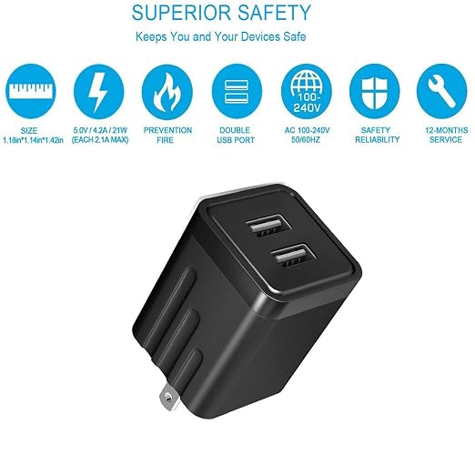 iPhone Fast Charger, iPhone Charger Fast Charging 2Pack Dual Port USB Wall - Image 8