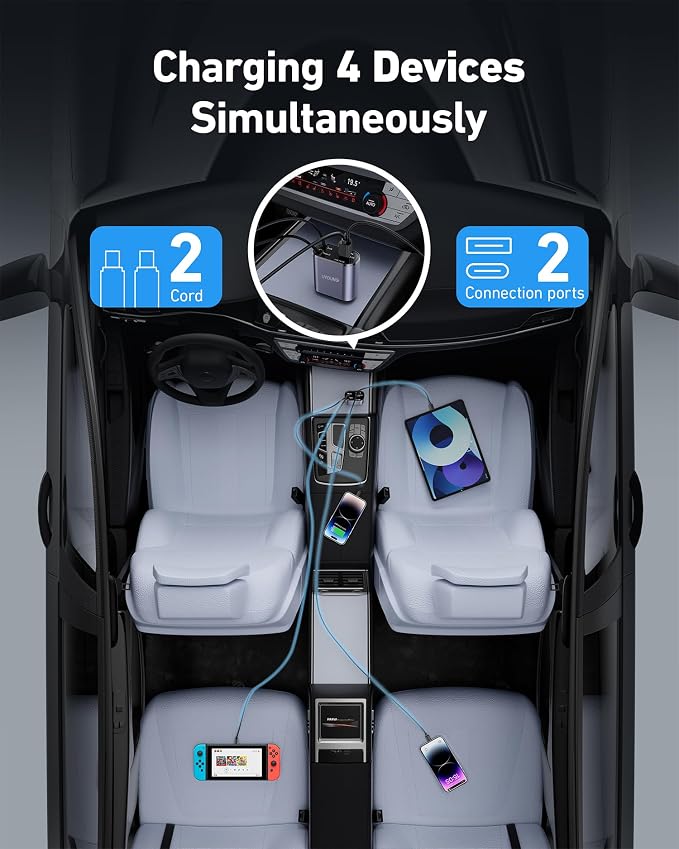 Retractable 4 in 1 Fast Car Charger - 30W Dual USB Type C - Image 4