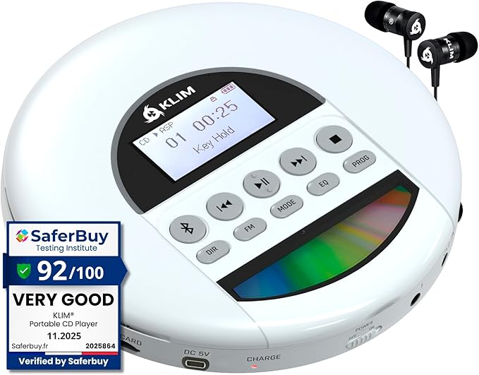 KLIM Nomad - New - Portable CD Player - with Headphones - Radio FM - Compatible by KLIMTechnologies
