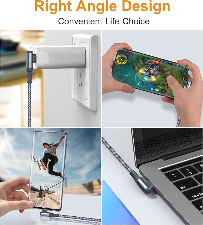 USB Type C Cable Right Angle, USB Type C iPhone 16 Charger Cable Nylon Braided - Image 4