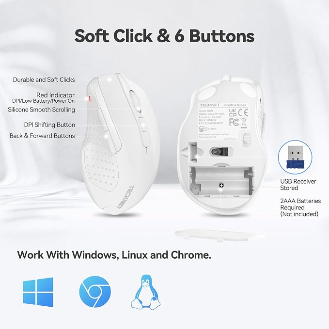 TECKNET Wireless Mouse, 2.4G Ergonomic Optical Mouse, Computer Mouse - Image 7