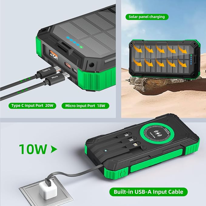 Solar Charger Power Bank 49800mAh Wireless Portable Phone Charger, 22.5W QC3.0 - Image 6