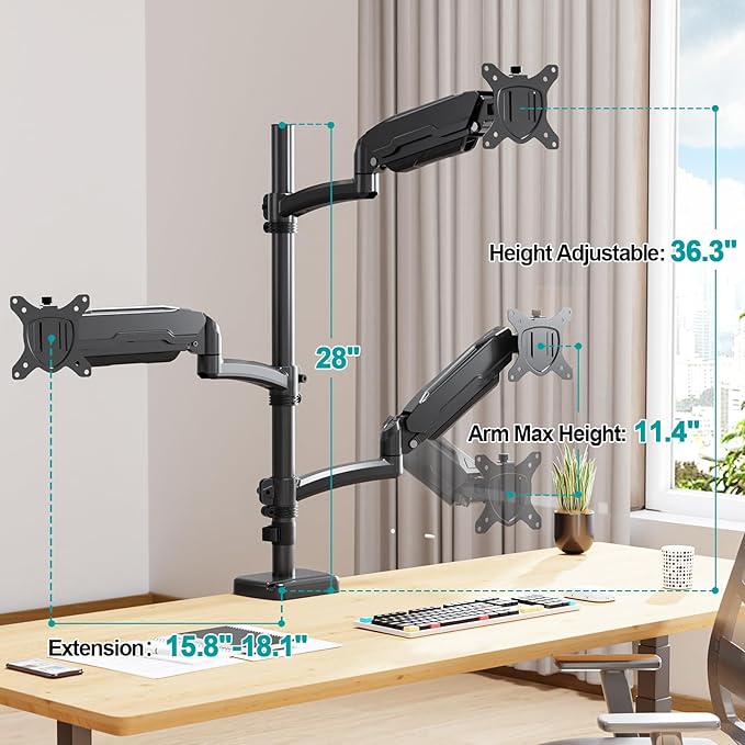 MOUNT PRO Triple Monitor Mount for Max 32" Computer Screen, Adjustable 3 - Image 7