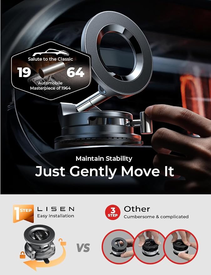 LISEN Suction Cup Phone Mount, Vacuum Magnetic Phone Holder, 360° Adjustable - Image 3