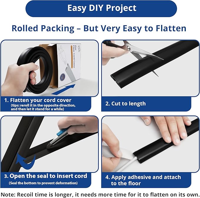 Floor Cord Cover 10ft, Cord Hider Floor Black, Floor Cable Management Prevent - Image 5