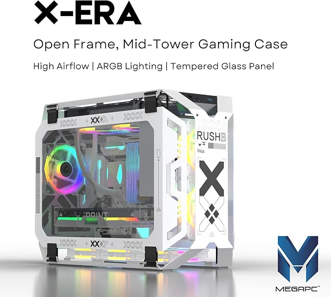 MegaPC X-Era Open-Frame Mid-Tower Micro-ATX/Mini-ITX Gaming Case – Tempered - Image 2