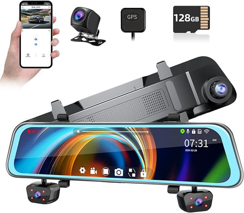 4 Channel Mirror Dash Cam, 360 Dash Camera FHD 1080P Front and Rear 12'' Full by AFYWOOfficial