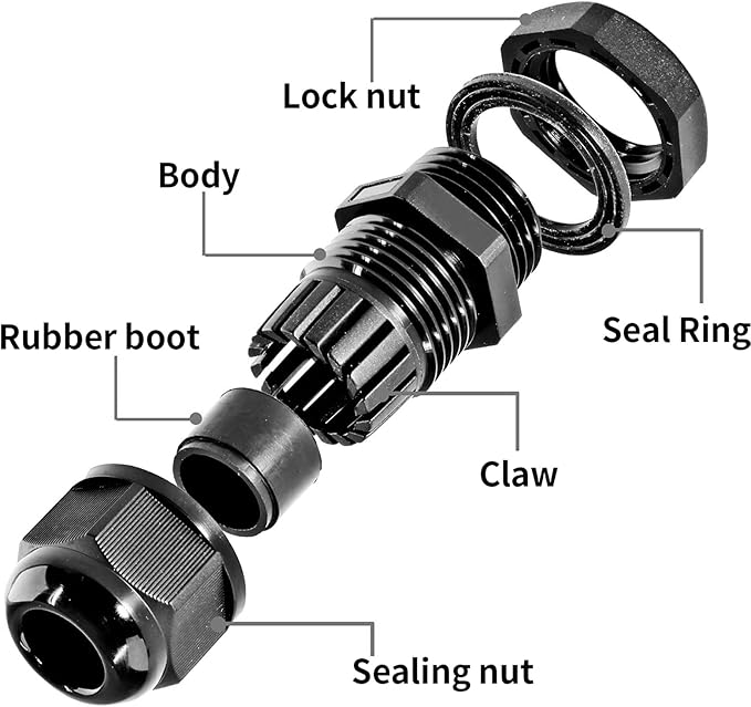 10 Pcs 1/2" NPT Nylon Cable Glands, IP68 Waterproof Adjustable Cord Grip Cable - Image 3