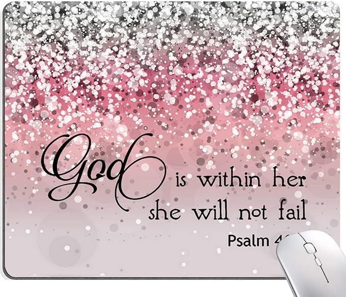 Mouse Pad, Bible Verse Pink Sparkles Glitter Mouse pad, Square Waterproof Mouse by DUADELI