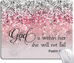 Mouse Pad, Bible Verse Pink Sparkles Glitter Mouse pad, Square Waterproof Mouse by DUADELI