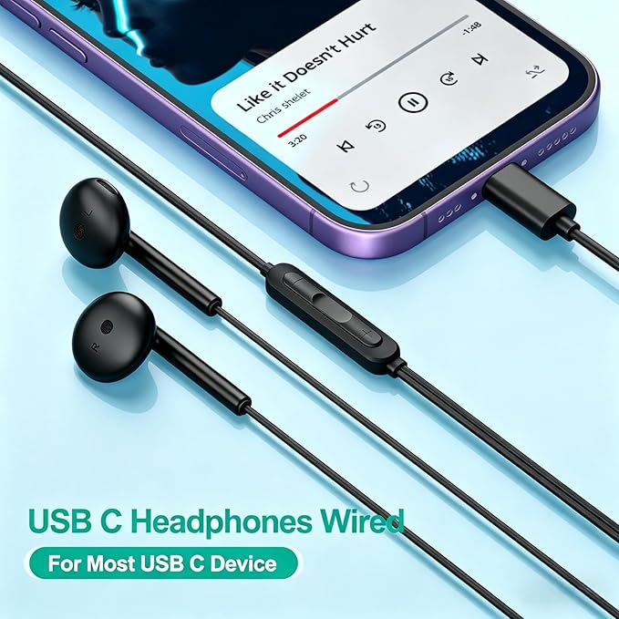 USB C Headphones for iPhone 17 16 15, Wired Headphones USBC for iPad Pro Air - Image 2