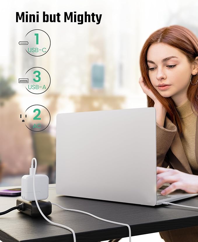 2Ft Extension Cord, SUPERDANNY Mini Surge Protector - Image 3