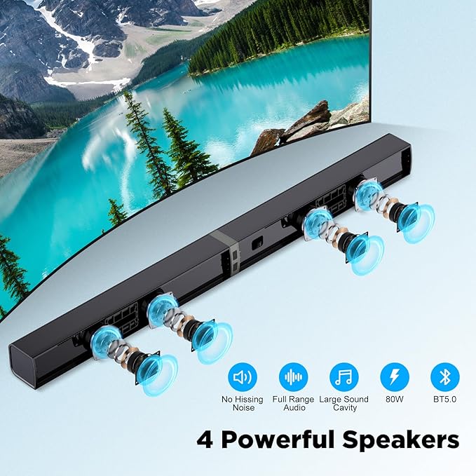 MZEIBO Sound Bar for Smart TV, 80W Bluetooth Soundbar 2 in 1 Detachable Design - Image 2