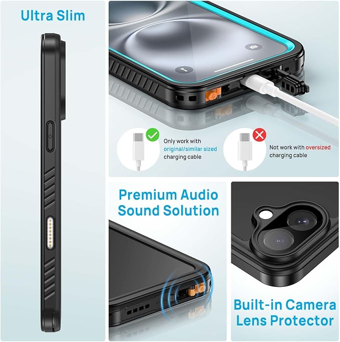 Lanhiem for iPhone 16 Plus Case, IP68 Waterproof Dustproof Shockproof Cases - Image 5