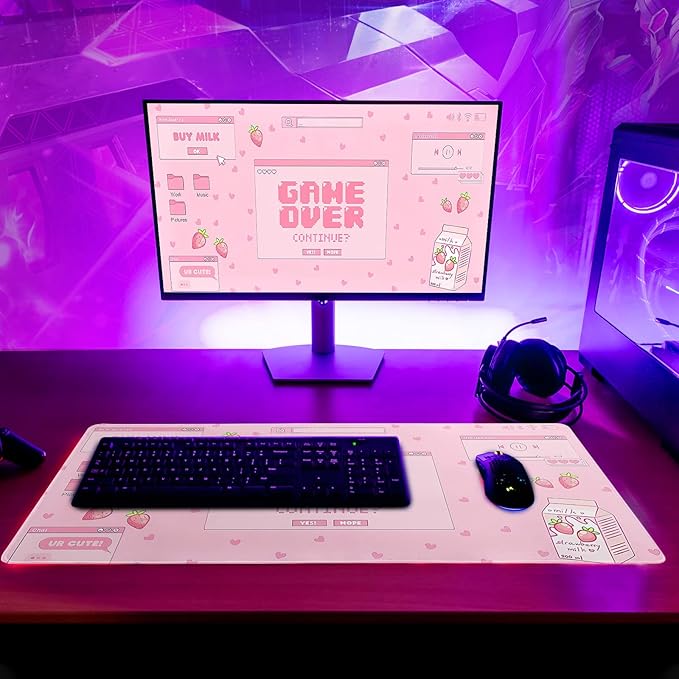 Pink Gaming Mouse Pad 31.5x11.8 Inch Pastel Game Over Large Mousepad Kawaii - Image 5