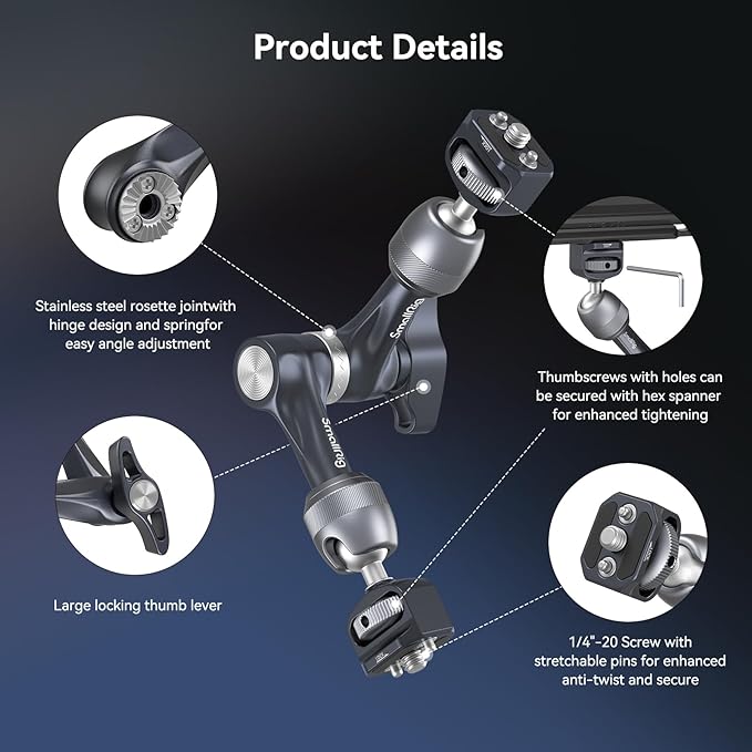 SMALLRIG 7" Rosette Magic Arm, Camera Monitor Mount, Articulating Arm - Image 5