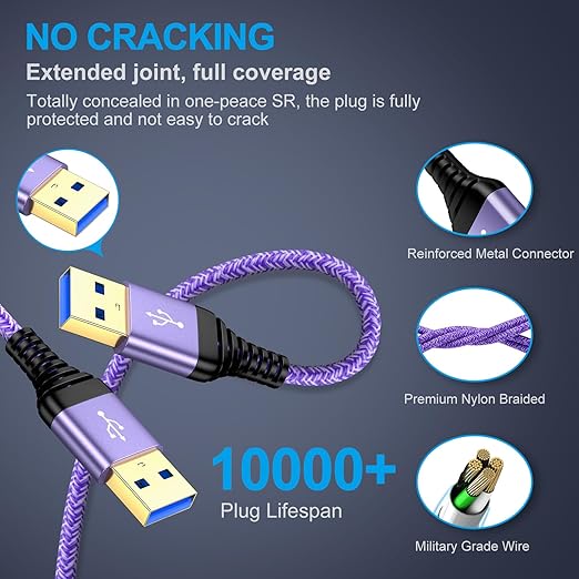 USB to USB Cable, 6FT USB 3.0 Male to Male Type A to Type A Cable Data Transfer - Image 7