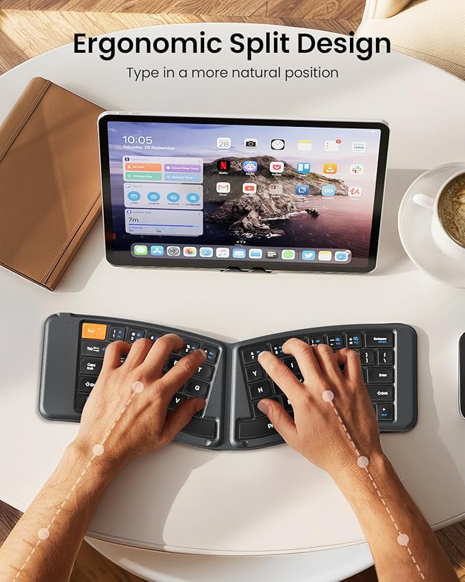 ProtoArc Ergonomic Foldable Keyboard, XK03 Split Folding Bluetooth Keyboard - Image 2