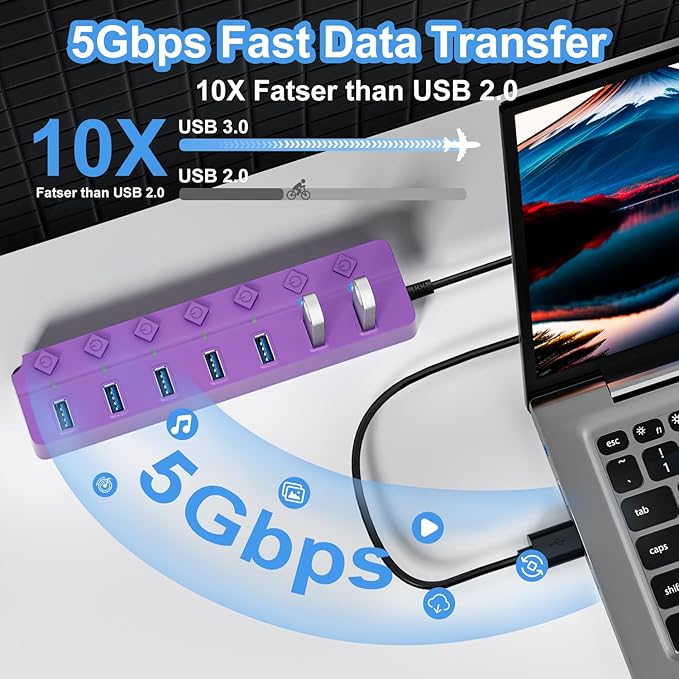 ONFINIO USB Hub 3.0, 7-Port USB Hub Splitter - Image 2