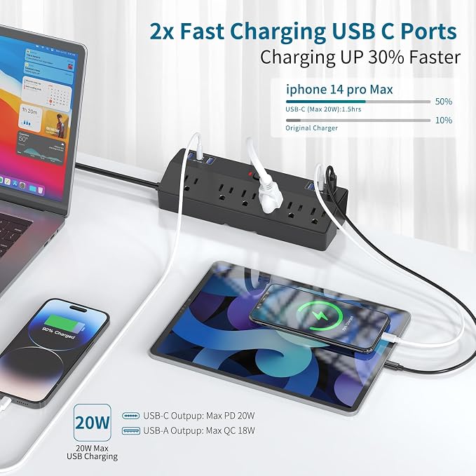 Desk Clamp Power Strip with 40W Fast Charging Station, JXGUCAT 10ft Flat Plug - Image 4