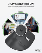 acer Ergonomic Mouse Wireless, Adjustable DPI Vertical Mouse 1000/1200/1600 - Image 8