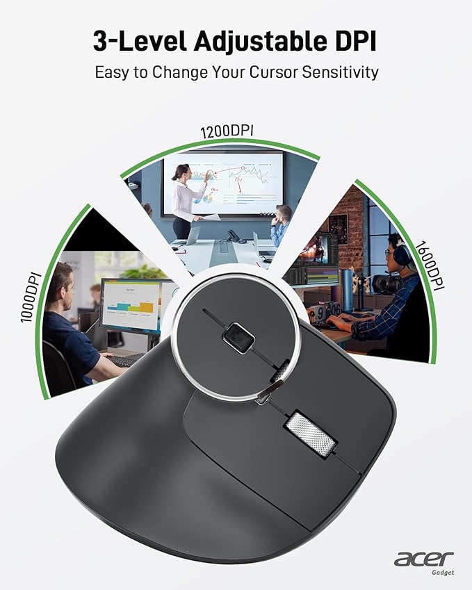 acer Ergonomic Mouse Wireless, Adjustable DPI Vertical Mouse 1000/1200/1600 - Image 8