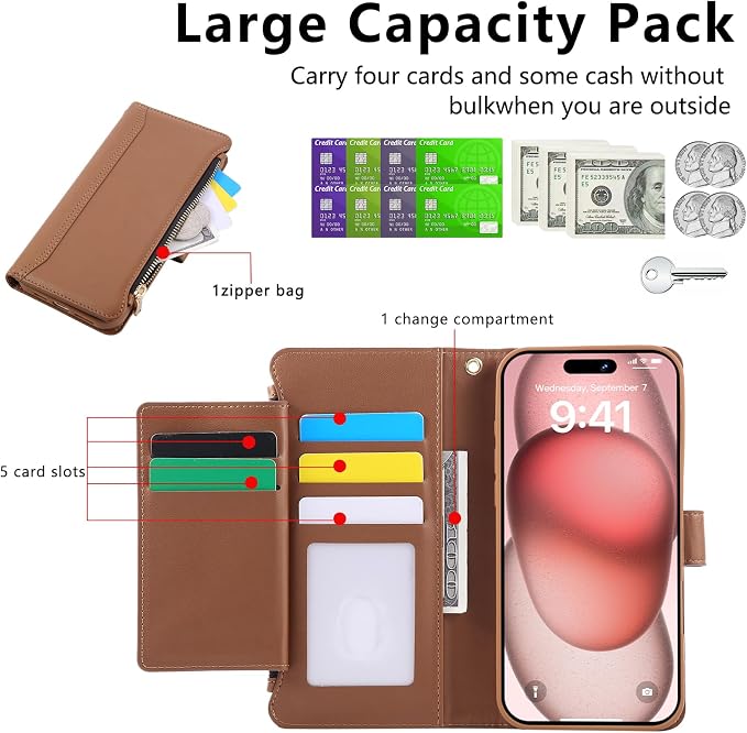Compatible with iPhone 12 Pro Max Wallet Phone Case-PU Leather Magnetic Flip - Image 9