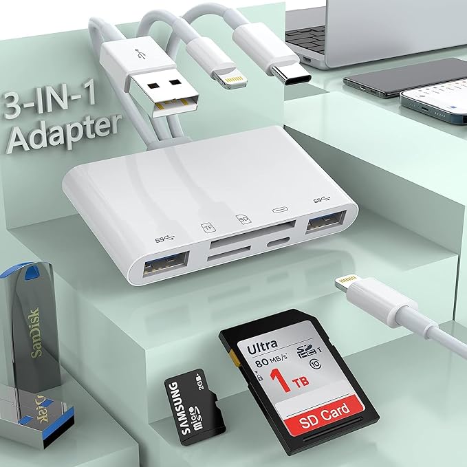 5-in-1 iPhone Memory Card Reader, USB OTG Adapter & SD/TF Card Camera Viewer - Image 5