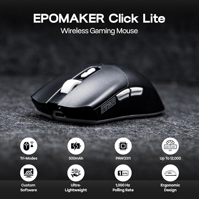 EPOMAKER Click Lite Wireless Gaming Mouse, 800 to 12, 000 DPI Adjustable - Image 2
