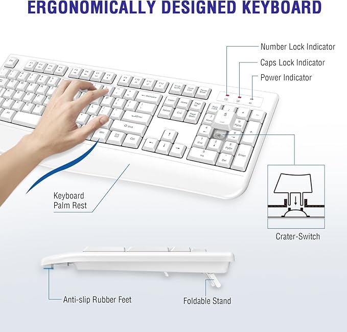 Wireless Keyboard, 2.4G Full-Sized Ergonomic Wireless Computer Keyboard - Image 5
