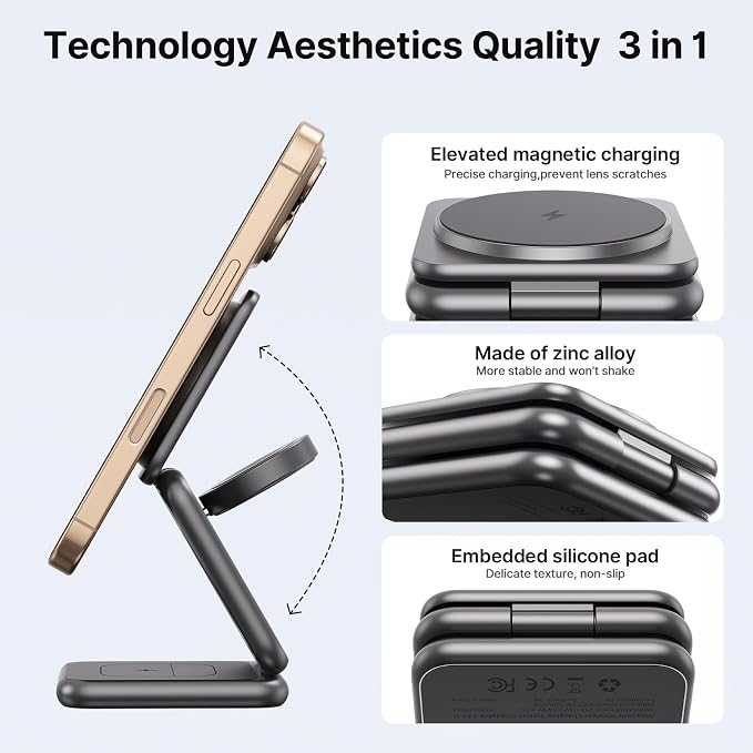 3 in 1 Charging Station for Apple Multiple Devices, Zinc Alloy Foldable Travel - Image 4
