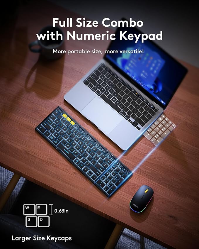 Samsers Foldable Keyboard and Mouse, Folding Bluetooth Keyboard Mouse Combo - Image 4