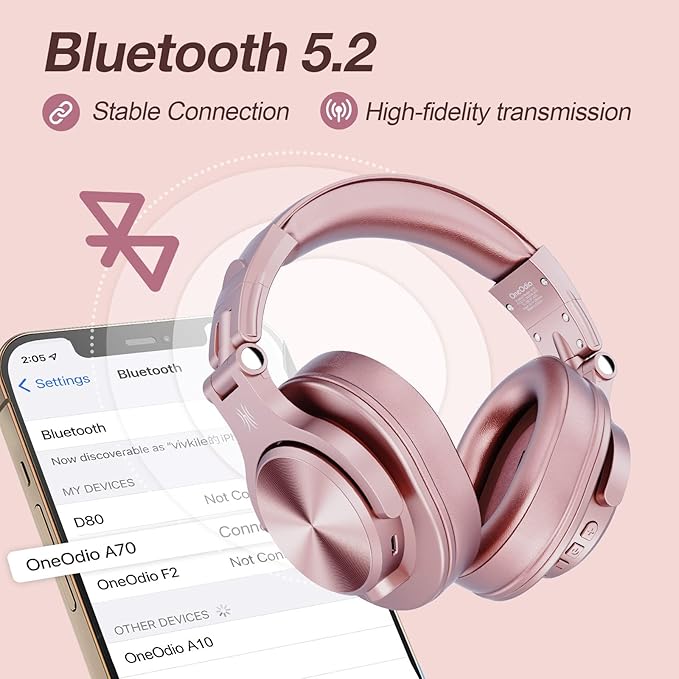 OneOdio A70 Bluetooth Over Ear Headphones, Wireless Headphones w/ 72H Playtime - Image 3