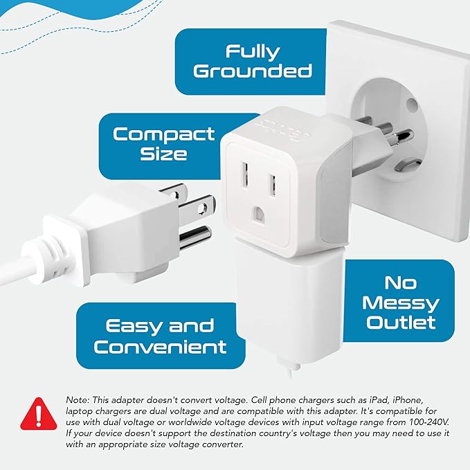 Ceptics Italy Travel Plug Adapter, Chile Plug Adapter - Image 5