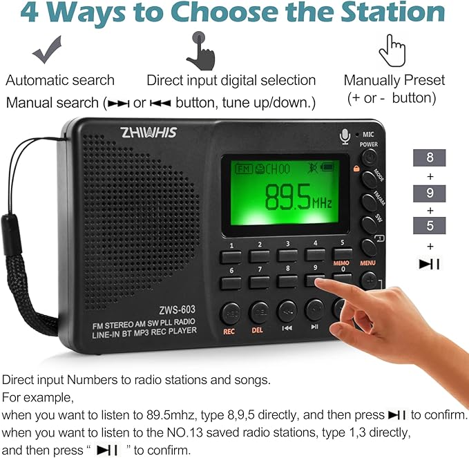ZHIWHIS Portable Bluetooth Radio, FM AM Shortwave Radios - Image 3