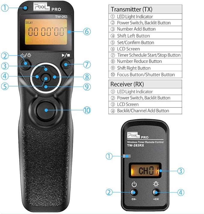 Pixel TW-283 DC2 Wireless Shutter Remote Release Control Intervalometer FSK - Image 2