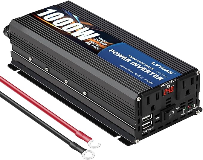 LVYUAN 1000 Watt Pure Sine Wave Power Inverter 24V to 110V/120V DC to AC by LVYUAN