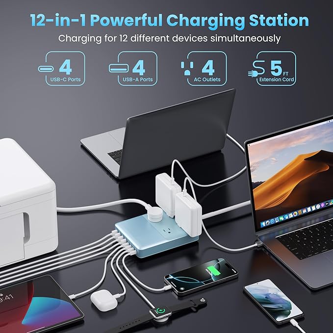 200W USB C Charging Station Power Strip - Image 2